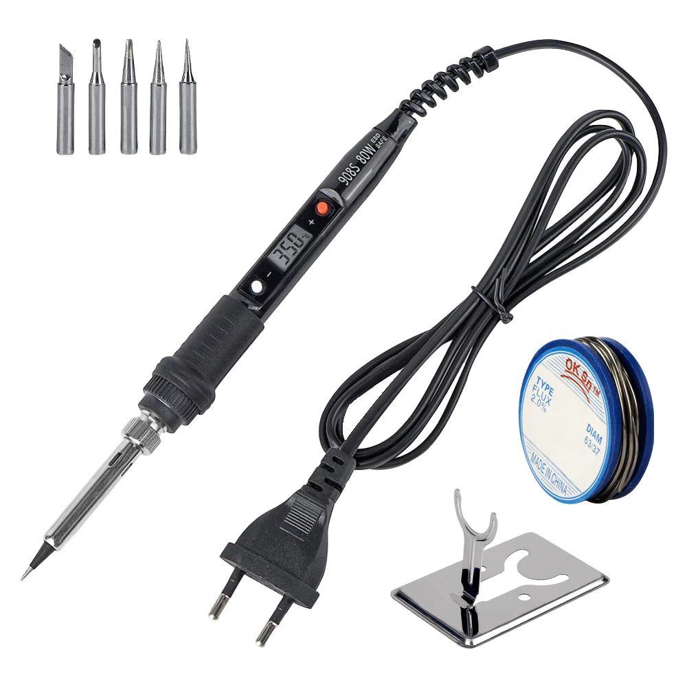 JCD Electric Soldering Iron 80W LCD Digital Display Adjustable temperature soldering iron tips 220V/110V Welding Solder Tool908S