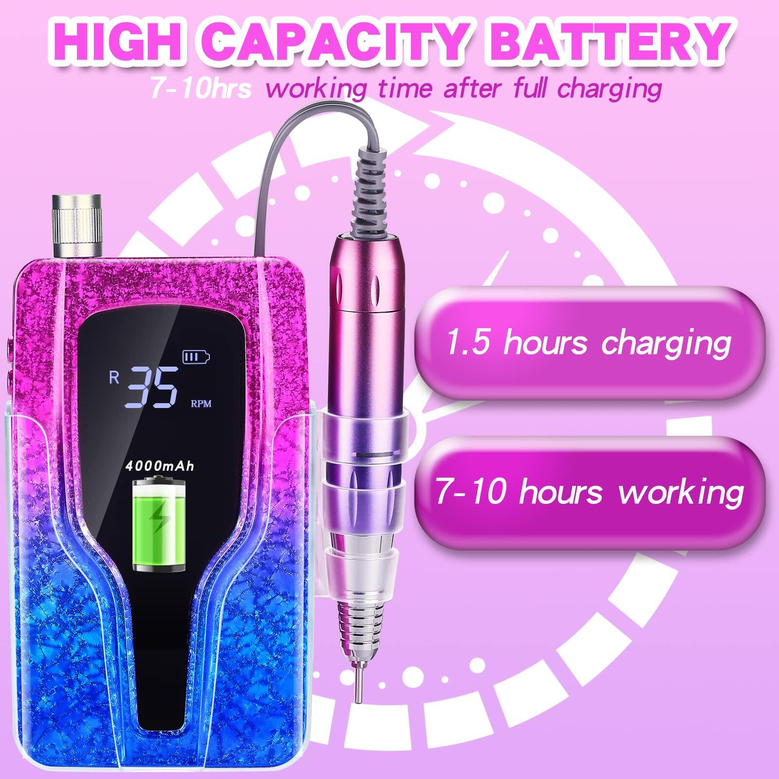 LEEMOOP Electric Nail Drill 35000RPM Cordless Efile Kit 12 Bits Light Orange