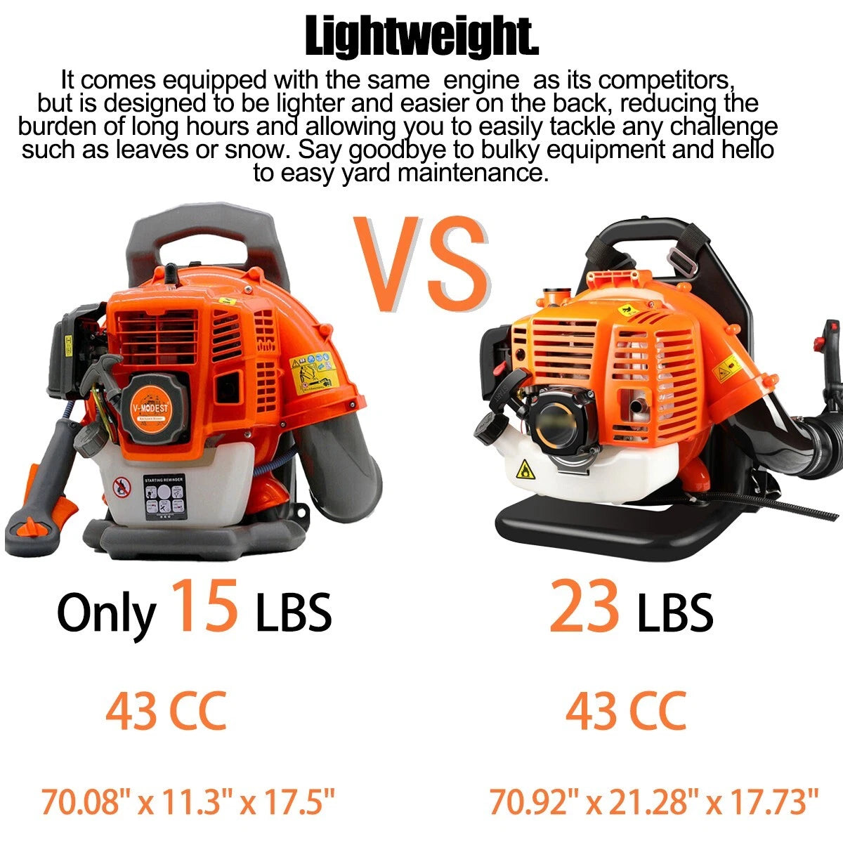 Backpack Leaf Blower Gas Powered Snow Blower 550CFM 43CC 2-Stroke 190MPH 1.7HP