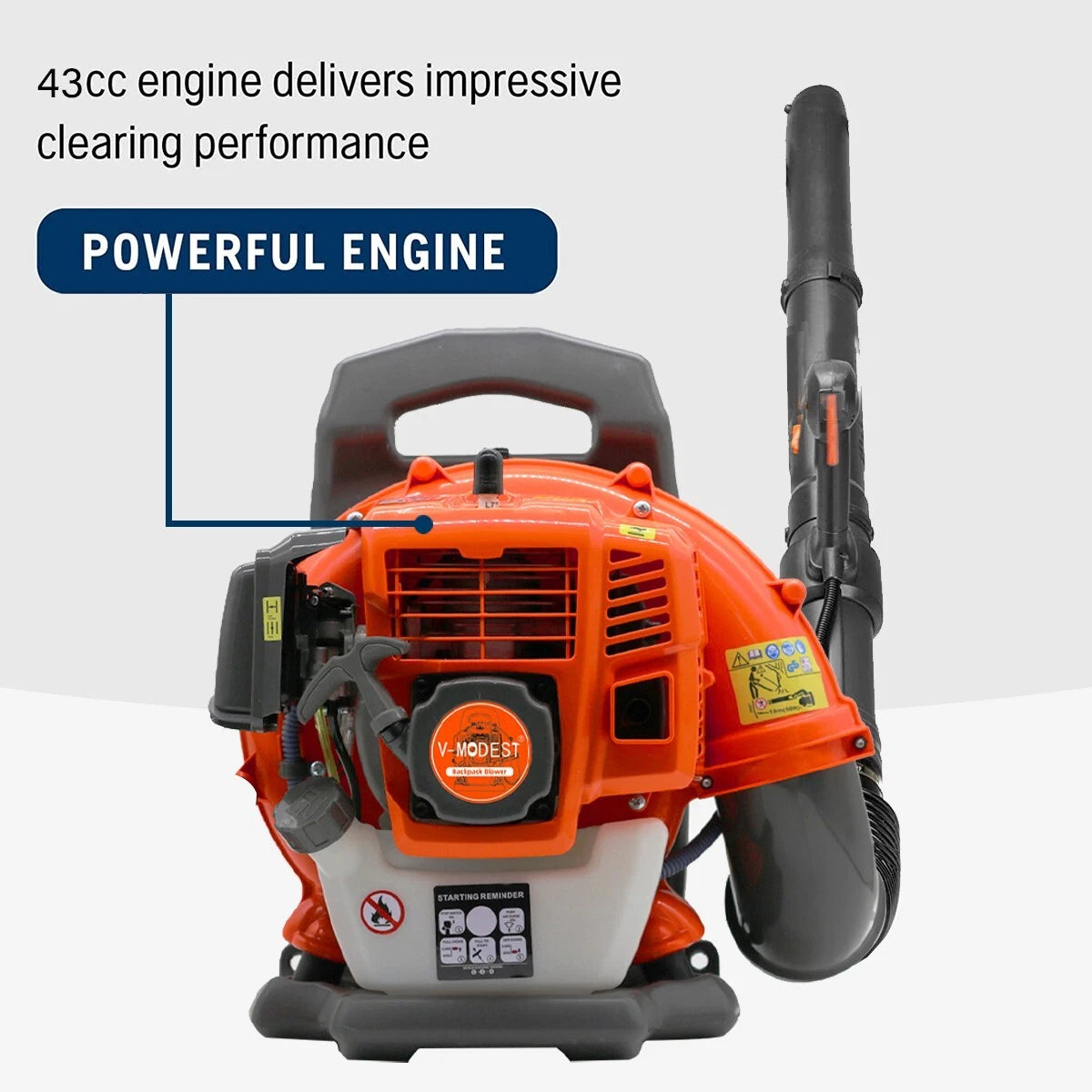 Backpack Leaf Blower Gas Powered Snow Blower 550CFM 43CC 2-Stroke 190MPH 1.7HP