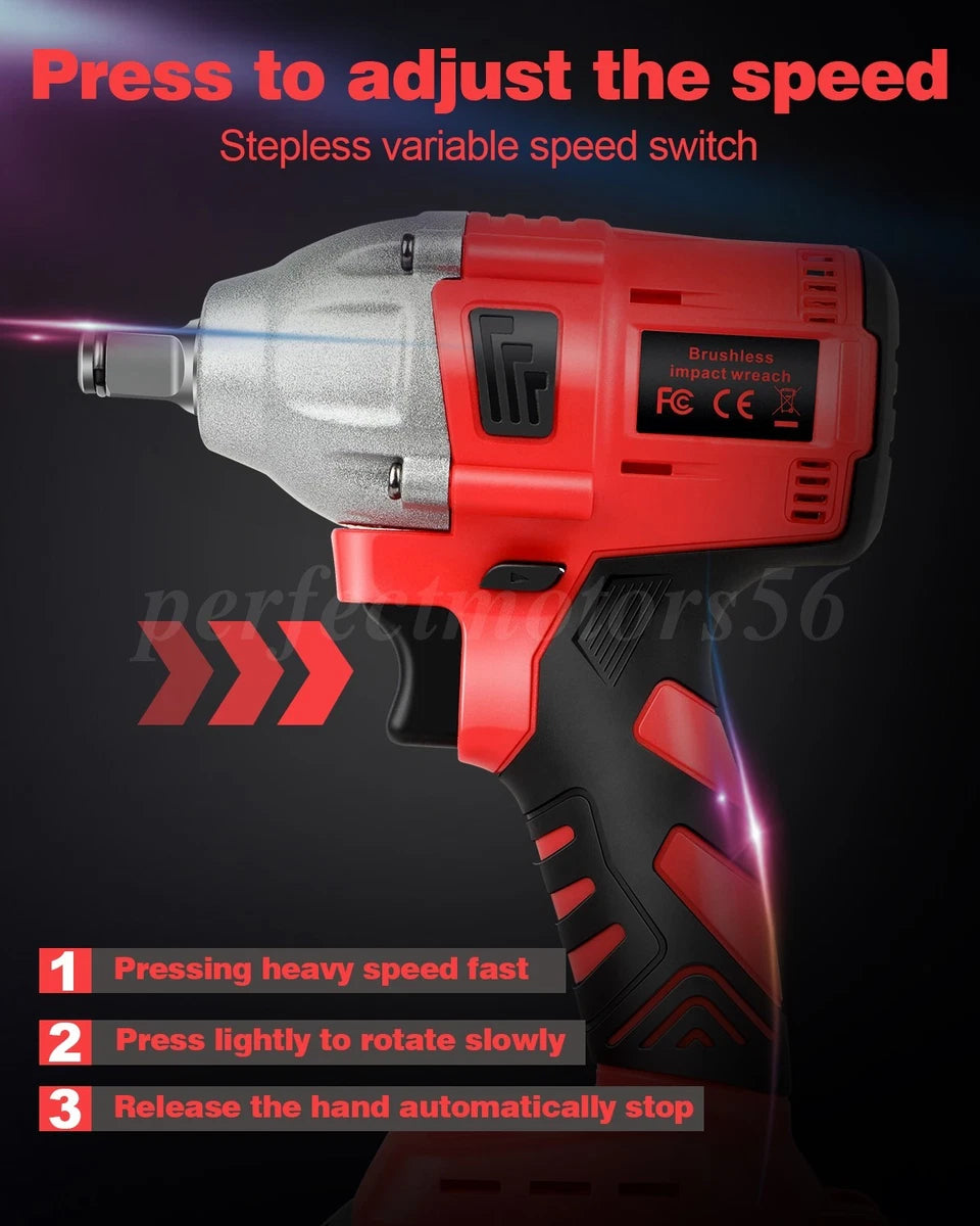 Electric Impact Wrench 1000Nm High Torque Impact Gun 1/2" Cordless Impact Wrench