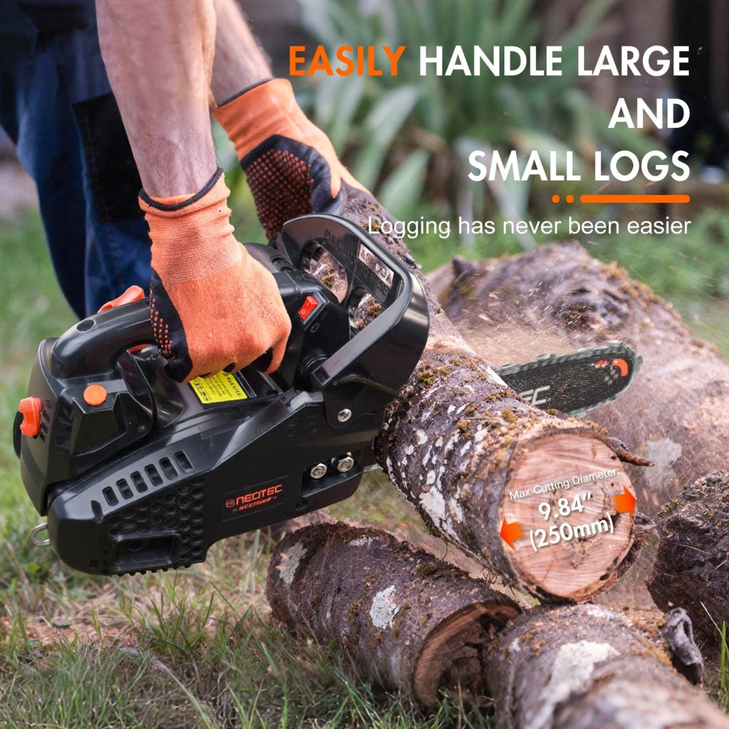 25.4cc Gas Top Handle Chainsaw with 12'' Bar Chain 2-Stroke Engine Cut Tree Wood