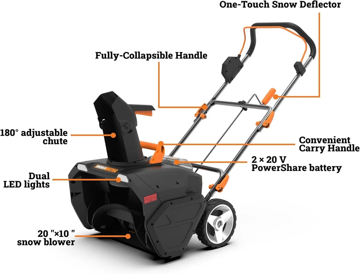 WG471 WORX 40V Power Share 20" Cordless Snow Blower with Brushless Motor