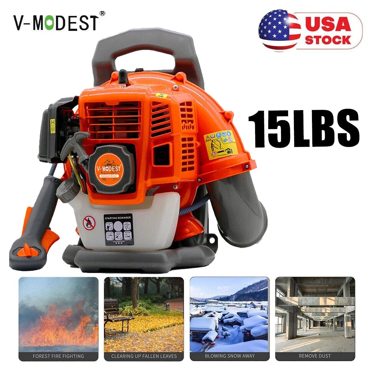Backpack Leaf Blower Gas Powered Snow Blower 550CFM 43CC 2-Stroke 190MPH 1.7HP